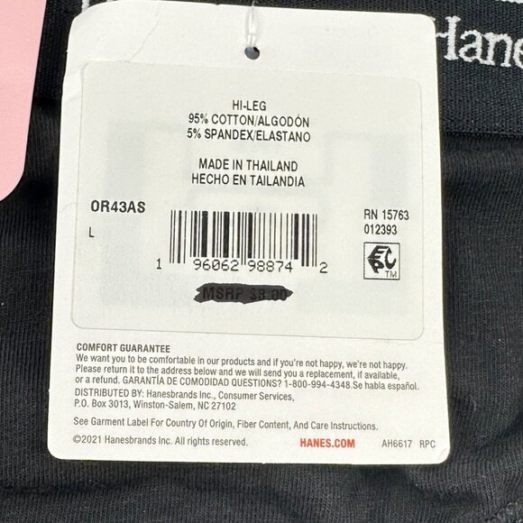 Hanes Women's Size Large Panty Brief Hi Leg Originals Black New - Picture 4 of 8